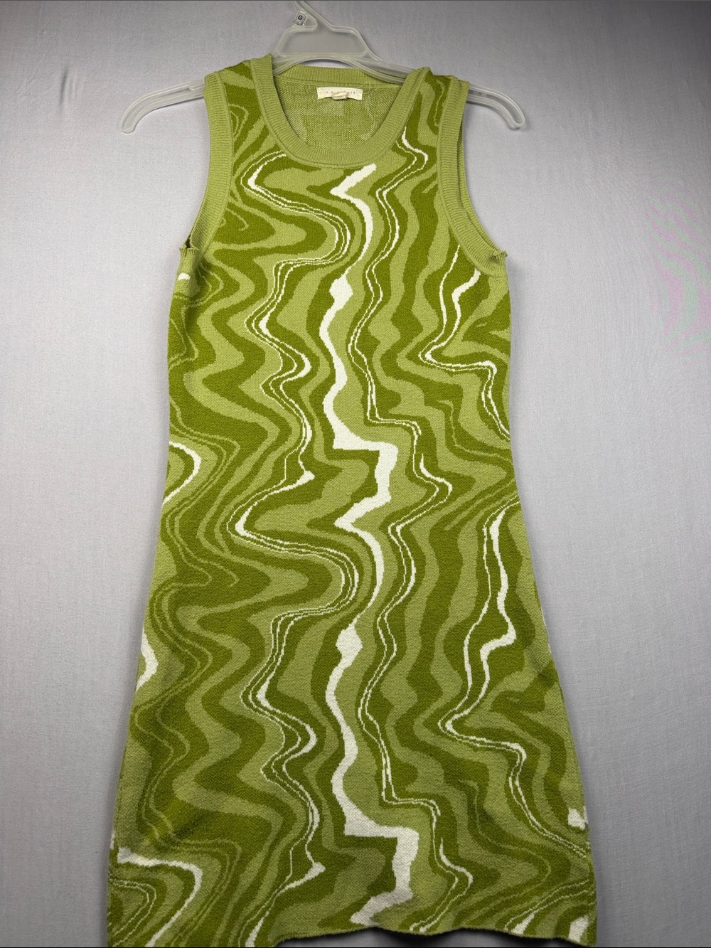 LA Hearts Sleeveless Green Wave Knit Mini Dress